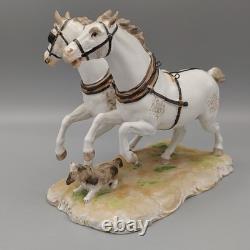 CARL THIEME DRESDEN PORCELAIN FIGURE HORSES with Dog STATUE ANTIQUE Broken Tail