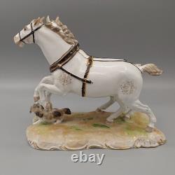 CARL THIEME DRESDEN PORCELAIN FIGURE HORSES with Dog STATUE ANTIQUE Broken Tail
