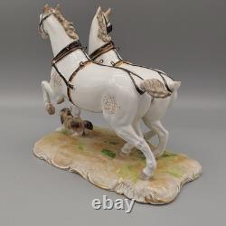 CARL THIEME DRESDEN PORCELAIN FIGURE HORSES with Dog STATUE ANTIQUE Broken Tail