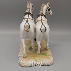 CARL THIEME DRESDEN PORCELAIN FIGURE HORSES with Dog STATUE ANTIQUE Broken Tail