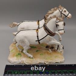 CARL THIEME DRESDEN PORCELAIN FIGURE HORSES with Dog STATUE ANTIQUE Broken Tail
