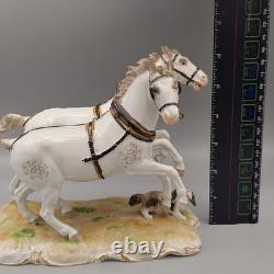 CARL THIEME DRESDEN PORCELAIN FIGURE HORSES with Dog STATUE ANTIQUE Broken Tail