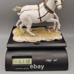 CARL THIEME DRESDEN PORCELAIN FIGURE HORSES with Dog STATUE ANTIQUE Broken Tail