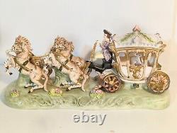 Capodimonte Amani Porcelain Horse Drawn Royal Carriage Rare withN stamp near-mint