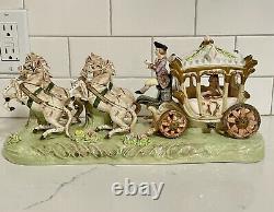 Capodimonte Armqani Porcelain Horse Drawn Royal Carriage with N Crown Marking