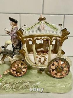 Capodimonte Armqani Porcelain Horse Drawn Royal Carriage with N Crown Marking