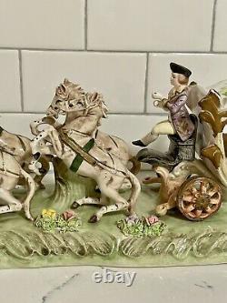 Capodimonte Armqani Porcelain Horse Drawn Royal Carriage with N Crown Marking