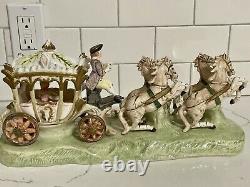 Capodimonte Armqani Porcelain Horse Drawn Royal Carriage with N Crown Marking