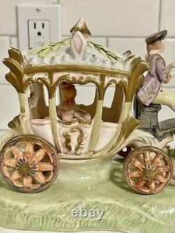 Capodimonte Armqani Porcelain Horse Drawn Royal Carriage with N Crown Marking