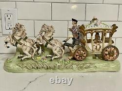 Capodimonte Armqani Porcelain Horse Drawn Royal Carriage with N Crown Marking