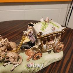 Capodimonte Armqani Porcelain Horse Drawn Royal Carriage with N Crown Marking ANT