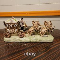 Capodimonte Armqani Porcelain Horse Drawn Royal Carriage with N Crown Marking ANT