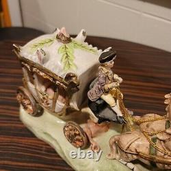 Capodimonte Armqani Porcelain Horse Drawn Royal Carriage with N Crown Marking ANT