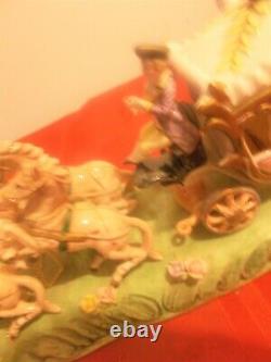 Capodimonte Horse Drawn Cinderella Carriage Painted Porcelain Italy