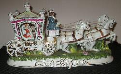 Capodimonte Italian Porcelain Carriage Princess 4 Horse Signed Pacelli