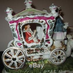 Capodimonte Italian Porcelain Carriage Princess 4 Horse Signed Pacelli