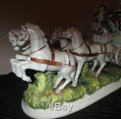 Capodimonte Italian Porcelain Carriage Princess 4 Horse Signed Pacelli