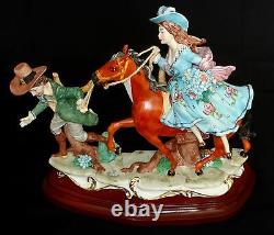 Capodimonte Italy Man Pulling Lady On Horse Porcelain Figurine Signed Fornili