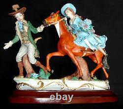 Capodimonte Italy Man Pulling Lady On Horse Porcelain Figurine Signed Fornili