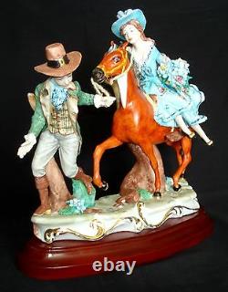 Capodimonte Italy Man Pulling Lady On Horse Porcelain Figurine Signed Fornili