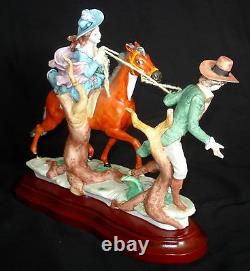 Capodimonte Italy Man Pulling Lady On Horse Porcelain Figurine Signed Fornili