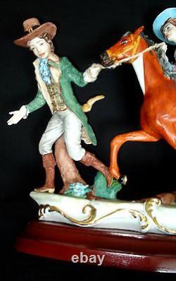Capodimonte Italy Man Pulling Lady On Horse Porcelain Figurine Signed Fornili