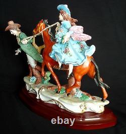 Capodimonte Italy Man Pulling Lady On Horse Porcelain Figurine Signed Fornili