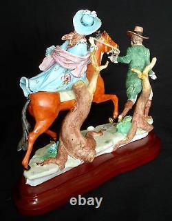 Capodimonte Italy Man Pulling Lady On Horse Porcelain Figurine Signed Fornili