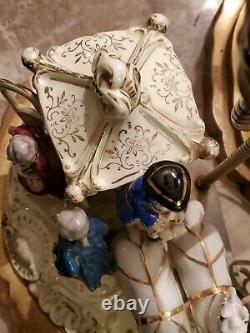 Capodimonte Porcelain Horse & Carriage Figurine Lamps Brass BaseRARE