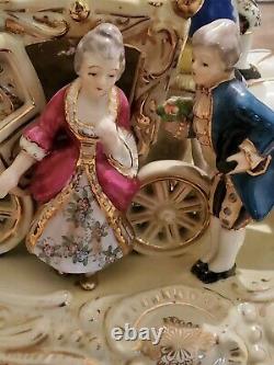 Capodimonte Porcelain Horse & Carriage Figurine Lamps Brass BaseRARE