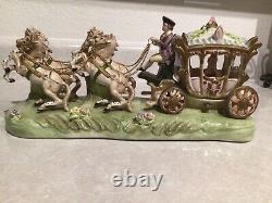 Capodimonte Porcelain Horse Drawn Royal Carriage N Crown Marking Made In Italy