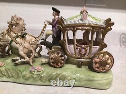 Capodimonte Porcelain Horse Drawn Royal Carriage N Crown Marking Made In Italy