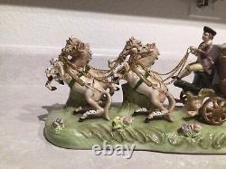 Capodimonte Porcelain Horse Drawn Royal Carriage N Crown Marking Made In Italy