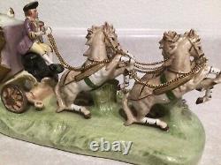 Capodimonte Porcelain Horse Drawn Royal Carriage N Crown Marking Made In Italy