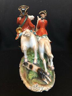 Capodimonte Porcelain Statue of Fox Hunt Riders on Horses with Hound Dogs