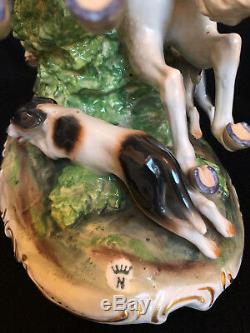 Capodimonte Porcelain Statue of Fox Hunt Riders on Horses with Hound Dogs