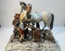 Capodimonte Sculpture Figure Ferrier Horse Italy Porcelain Antique Marked Large