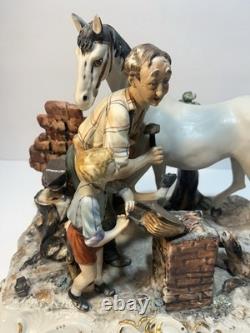 Capodimonte Sculpture Figure Ferrier Horse Italy Porcelain Antique Marked Large