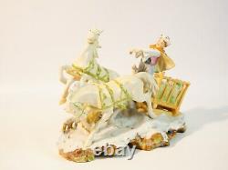 Carl Schneider German Porcelain Horse Drawn Winter Carriage Figurine