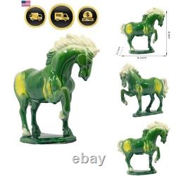 Ceramic Horse Sculpture Home Office Décor Art Deco Green 8 Inches