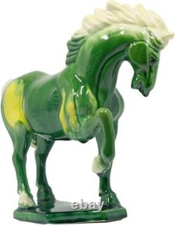 Ceramic Horse Sculpture Home Office Décor Art Deco Green 8 Inches