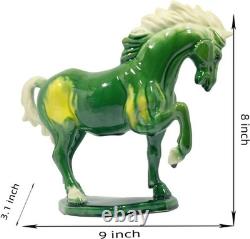 Ceramic Horse Sculpture Home Office Décor Art Deco Green 8 Inches