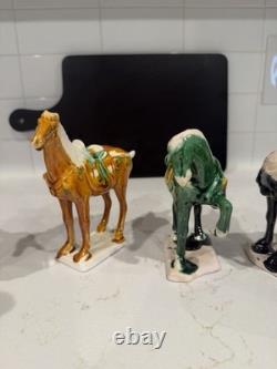 Chinese Ceramic Horse Figurines Set of 6 Multicolor Collectible Figures