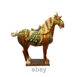 Chinese Distressed Tan Brown Color Glazed Ceramic Horse Figure ws3396