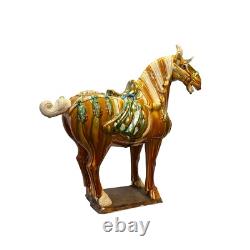 Chinese Distressed Tan Brown Color Glazed Ceramic Horse Figure ws3396