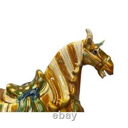 Chinese Distressed Tan Brown Color Glazed Ceramic Horse Figure ws3396