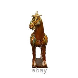 Chinese Distressed Tan Brown Color Glazed Ceramic Horse Figure ws3396