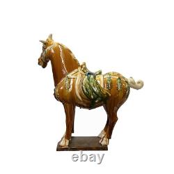 Chinese Distressed Tan Brown Color Glazed Ceramic Horse Figure ws3396