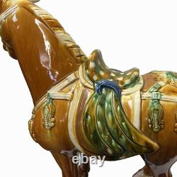 Chinese Distressed Tan Brown Color Glazed Ceramic Horse Figure ws3396 Chinese Distressed Tan Brown Color Glazed Ceramic Horse Figure ws3396
