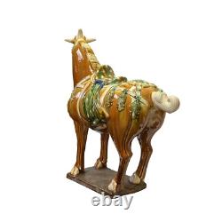 Chinese Distressed Tan Brown Color Glazed Ceramic Horse Figure ws3396